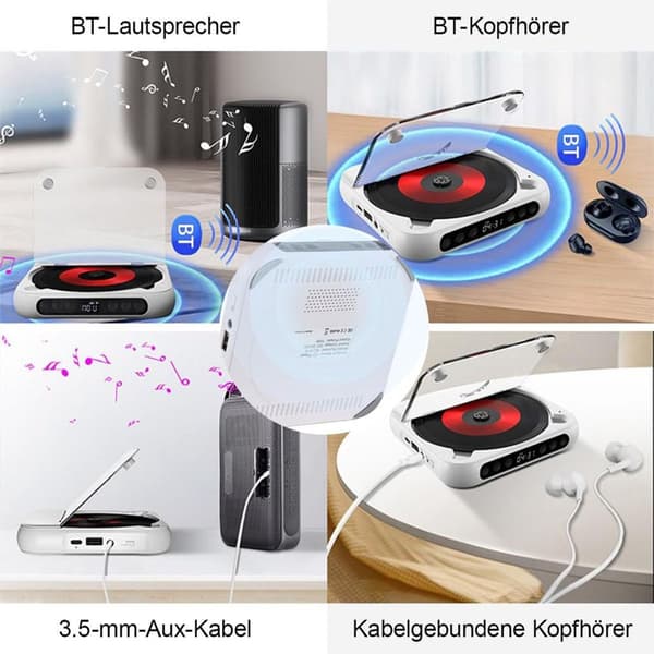 External Car CD Player with USB, Integrated LCD, Dual-Mode Connectivity, 2000mAh Battery, Up to 7 Hours Battery Life.