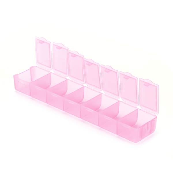 Pink 7-Compartment Storage Box Travel Jewelry Organizer Repackable Plastic Palette Container