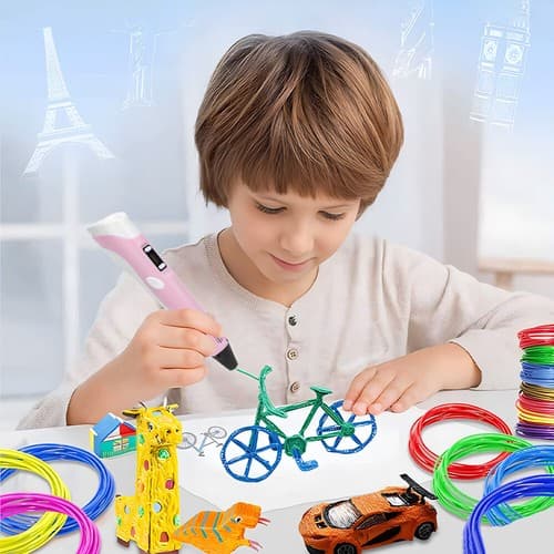 3D-printpen sæt, graffitiprinter og tegnesæt, inklusive 12 farver PLA-filament - pink.