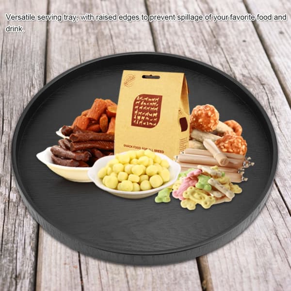 Black Round Solid Wood Serving Tray for Tea, Coffee, Snacks, and Meals in Restaurants