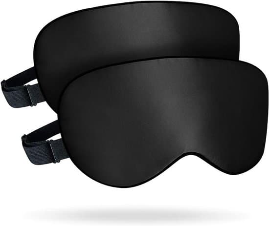 Adjustable Silk Sleep Mask, 100% Mulberry Silk, Unisex, Two-Pack, Black + Black.