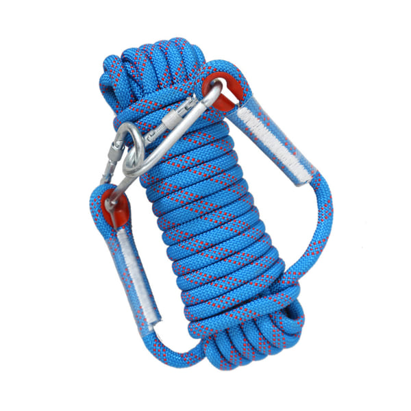 Klätterrep Elastisk utomhus Rock Nylon Säkerhet Rescue Escape Supplies 12 mm 30 meter 2 krokar Blå