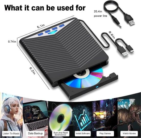 Ekstern optisk stasjon, DVD/Blu-ray-spiller, lese-/skrivefunksjon, bærbar UHD DVD-opptaker