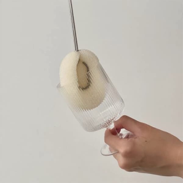 Stainless Steel Long Handle Cup Brush, Replaceable Sponge Head, Bottle Brush for Kitchen Cleaning, 24cm / 9.4in