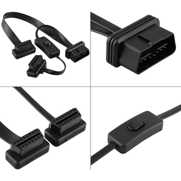 OBD2 Splitter Forlengelseskabel og Adapter med Bryter, 16-pin Dobbel Hunn