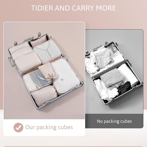 8 Set Packkuber Resväskor Packningsorganisatörer för Reseaccessoarer