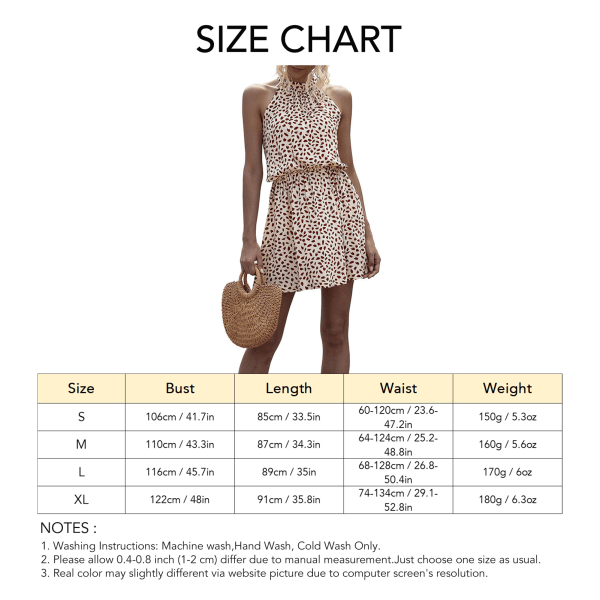 Kvinnor Halterneck Klänning Ärmlös Elastisk Midjeband Tryck Kort Klänning för Sommarkläder Aprikos L