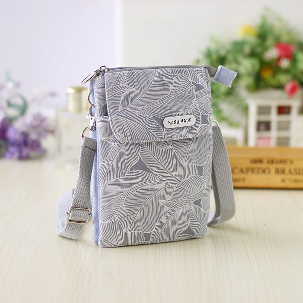 Mobiltelefon plånbok Canvas liten crossbody väska väskor med axelrem för kvinnor tonårsflickor