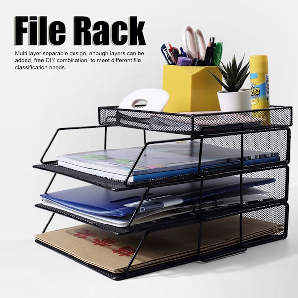 4 stk. Filhylde Stabelbar Adskillelig Mesh Huldesign Stor Kapacitet Nem Installation Skrivebords Filopbevaring Holdere