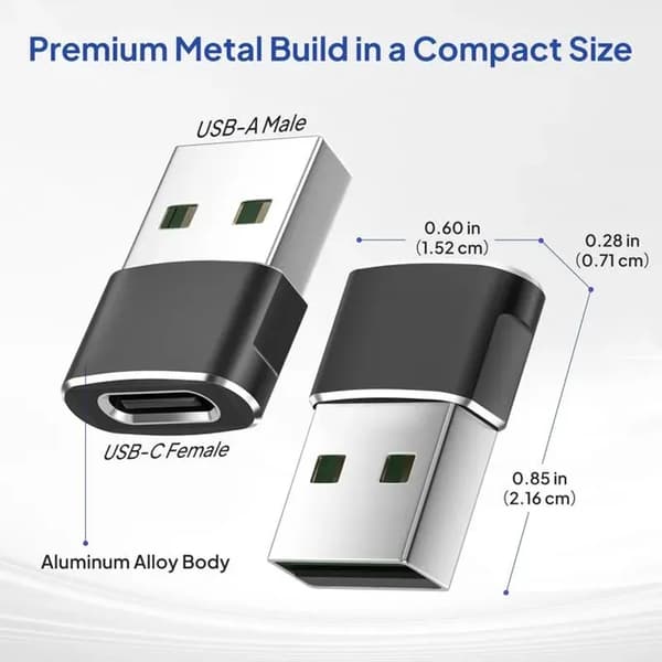 USB til USB-C adapter (4-pak), USB-C hun til USB-A han bilopladningsadapter/konverter.