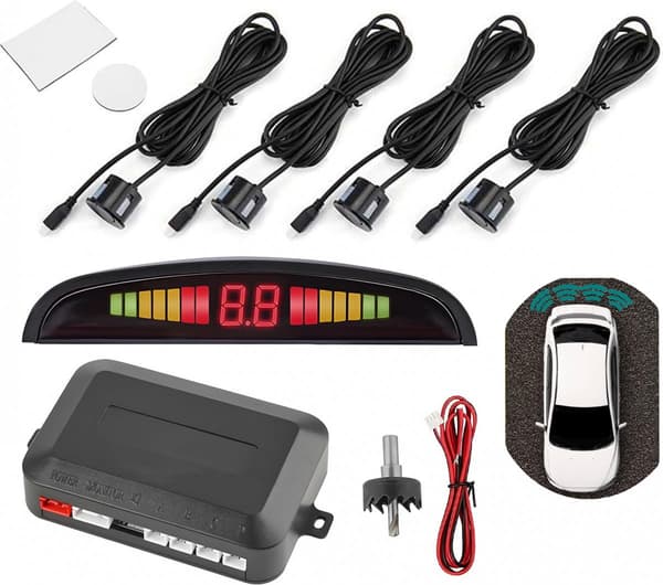 4-sensor universal parkeringsassistanssystem för bil med LED-display och ljudlarm
