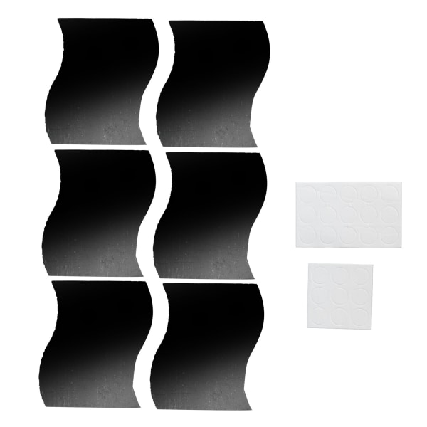 Vågformiga spegelväggdekaler 3-dimensionella väggdekaler för hem, vardagsrum, sovrum, svart