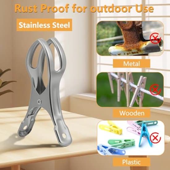 Badehåndkleklemmer i rustfritt stål - 12 deler vindtette - Robust design