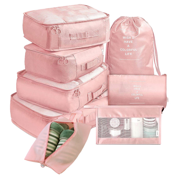 8 stk. Pakke Cubes til Kuffert Sæt Bagage Organiser, Letvægts Rejse Essentials Taske med Stor Toilettaske til Tøj Sko