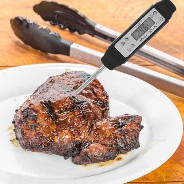 1 st digital termometer för mat med omedelbar avläsning, köksredskap för grillning av kött (svart)