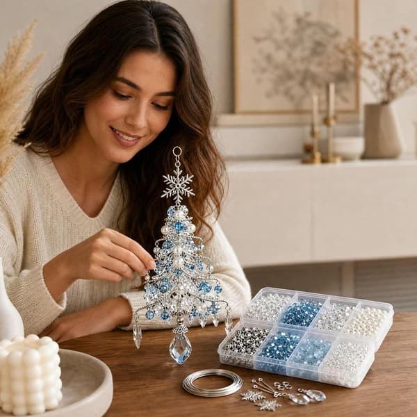 DIY perlesett med iskrystalldesign, elegant juletrepynt for glitrende juledekorasjoner