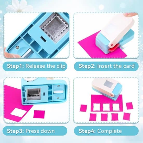 Square Hole Punch, Stamp Shaped Cutter, Paper Cutting Tool, for Envelopes Labels Stamps Diaries, Blue