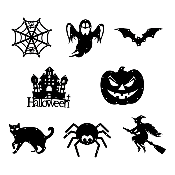 8 stk. Halloween Vindue Lys Halloween Silhuet Lys Batteridrevet Græskar Hexe Bat Spøgelse Edderkoppevæv Kat Slot Oplyste Halloween Skilte med