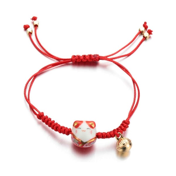 Lyckokattarmband handvävt Feng Shui lyckobringande charm i keramik Maneki Neko lyckobringande rikedomar armband pärlor armband justerbar lyckosnöre