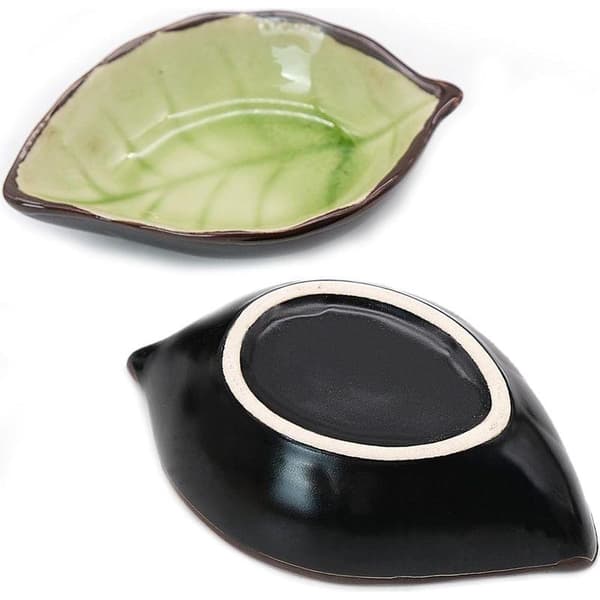 Små keramiske bladformede sovseskåle, 7 x 10 cm, 4 farver, mini forretsskåle, sojasovseskåle, saucer, krydderier