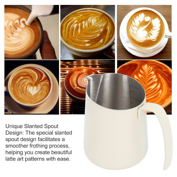 Mælkeskumningskande 304 Rustfrit Stål Flødekande Latte Art Kaffe Dampkande med Skrå Tud og Skala til Cafe Køkken 500ML Beige