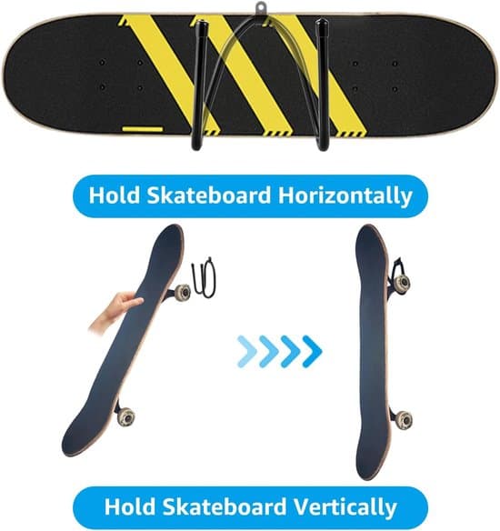 Skateboard vægbeslag - 16.5 x 7 x 6 cm - 4-delt sæt - Til ophængning af skateboards og longboards - Sort