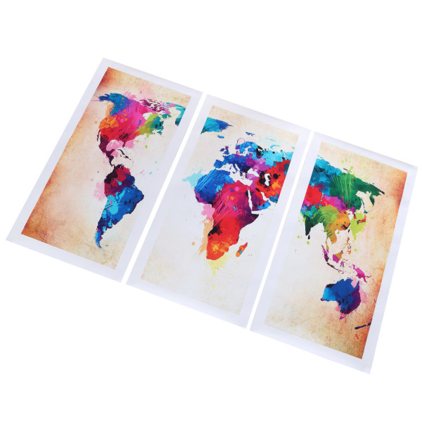 3st färgglad ramlös duk världskarta mönstermålning väggkonstbild för hemkontorsdekoration