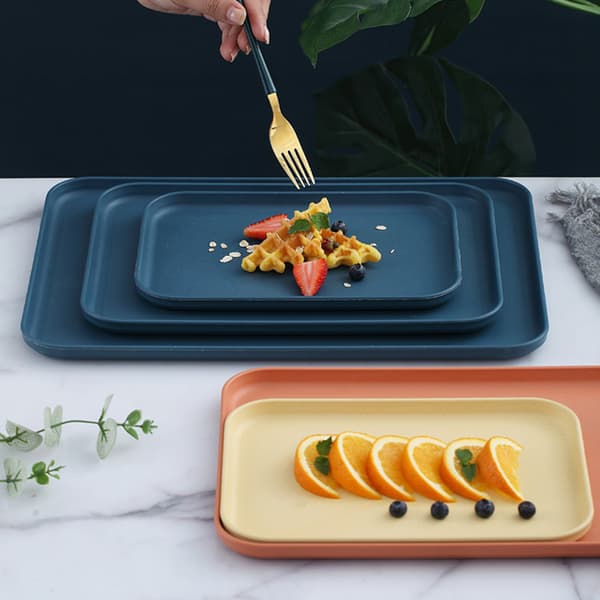 Kitchen Tray Wheat Straw Rectangular Nordic Style Cupcake Fruit Snack Tea Party for Home Office Restaurant Yellow S (Approx. 25x17cm / 9.8x6.7)