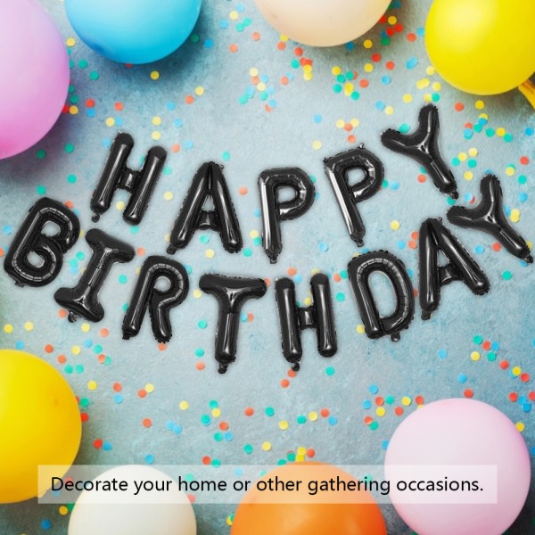 10 st 16" Grattis på födelsedagen brev aluminiumfolie ballonger fest bröllopsdekor (svart)
