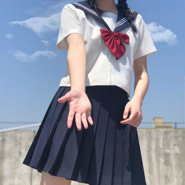 Vit skoldräkt Japansk marin sjömans skoluniformer Anime Cosplay långärmad sjömansdräkt