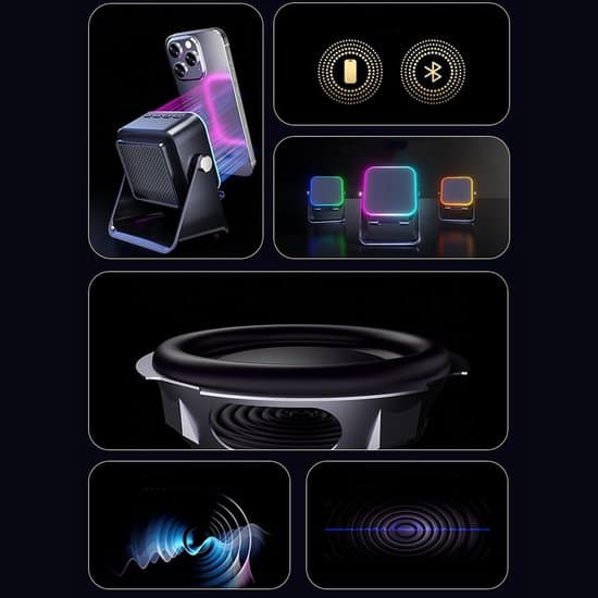 Inductive Speaker - Phone Holder - Wireless Charging - Adjustable Lighting - Black