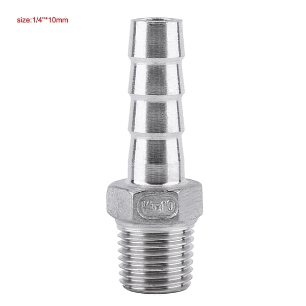 Gjenget rørkobling i rustfritt stål med slangenippel (1/4\"x10mm)