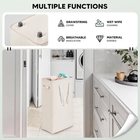 Foldable Laundry Basket - Slim 45-Liter Capacity, with Handles and Lid, a Space-Saving Storage Solution.