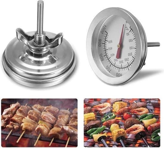 Grilltermometer - Opptil 500 grader Celsius - BBQ - Grilltilbehør - Analog - Egnet for Weber og kullgriller, etc.