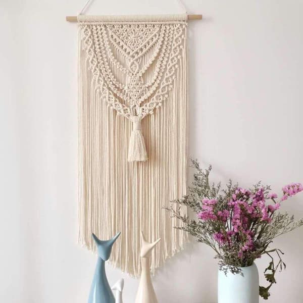 Boheemi makramee seinävaate, kudottu makramee-seinävaate, kodinsisustus, seinävaate – 40 x 80 cm