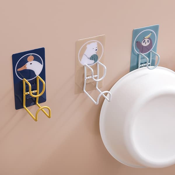 Cute Hooks Wall Mounted 360° Rotating Hook Organized Storage Strong Adhesion Towel Holder for Bathroom Kitchen Alpaca