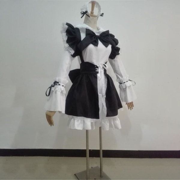 Kvinnor Maid Outfit Anime Lång Klänning Svart och vit Förkläde Klänning Cosplay Kostym för fyra säsonger