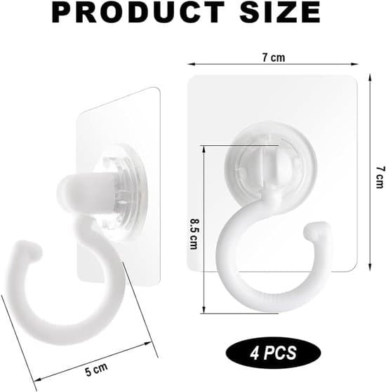 Self-adhesive ceiling hooks extra strong - 4 pieces self-adhesive transparent ceiling hooks without drilling, waterproof wall hooks for bathroom