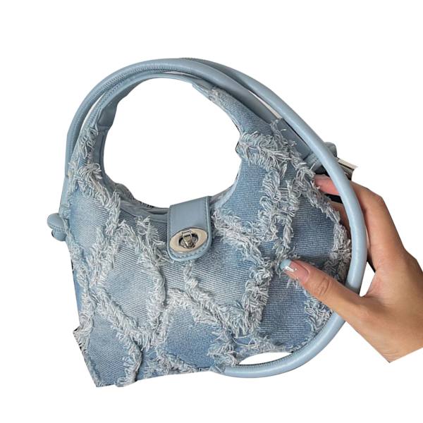 Olkalaukku Vintage Pieni Yksinkertainen Tyyli Suuri Kapasiteetti Nappi Tupsu Olka- ja Käsilaukku Sininen Vapaa Koko