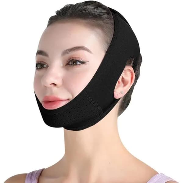 Ansigtsløftende slankemaske, V-formet ansigtsslankning og løft af dobbelthage (sort).