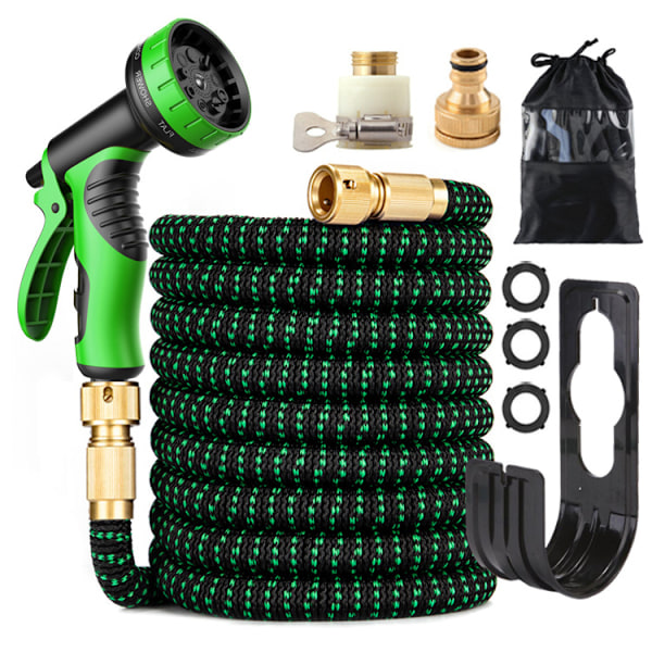 Havehose 50 ft & Dysse, Udvidbar Havehose Heavy Duty, Tilbagekørsel Vandhose 10 Funktion Dysse, Slange med Solid Messingbeslag & Holdbar