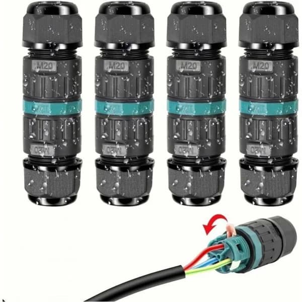 Four IP68 Waterproof Junction Boxes for 3-Wire Cable Connections; Outdoor Waterproof Terminal Blocks Suitable for Ø9-12mm² Cables.