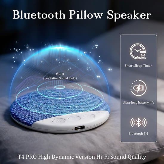 Bluetooth Sleep Sound, Ultrathin Pillow Speaker, Bone Conduction with Sleep Timer.