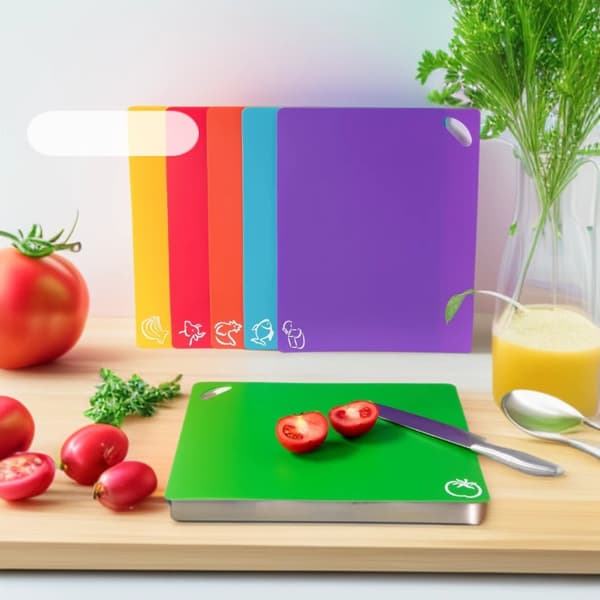 Thickened, Flexible Plastic Cutting Boards with Food Patterns, Dishwasher Safe, 6-Pack.
