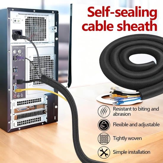 3m x 30mm Black Cable Protector - Self-Adhesive - Computer and TV Cable Organizer - Anti-Chew Protection