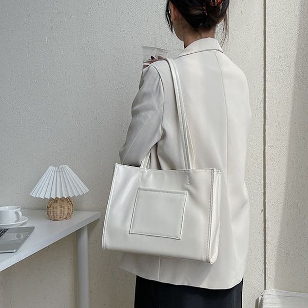 Kvinders Tote PU Læder Stor Kapacitet Fashionabel Alsidig Dame Håndtaske til Pendling Forretningsrejse Hvid One Size