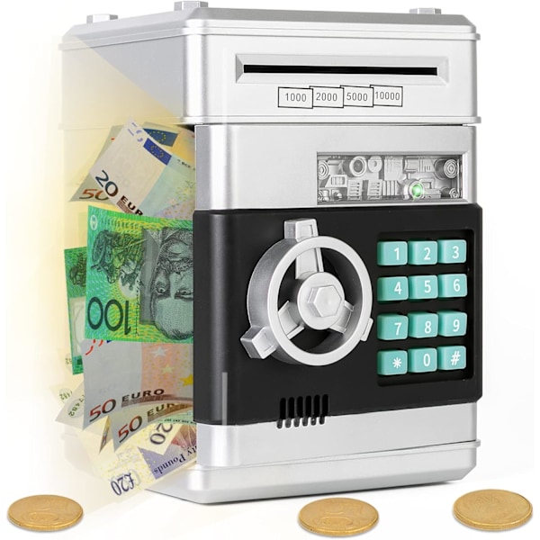 Elektronisk sparbössa Säker myntsparbössa Barn ATM Myntbanker med lösenordsskydd, Automatisk papperspenningsrulle, Födelsedagspresenter för 3-12 år