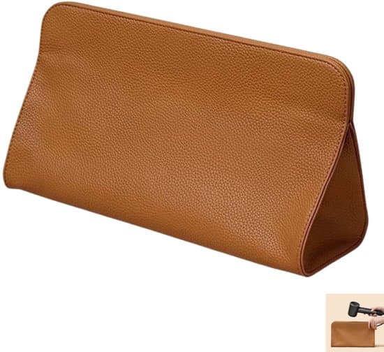Brun 30,5 x 11,7 x 16,5 cm PU-læder opbevaringstaske til hårtørrer og stylingværktøjer