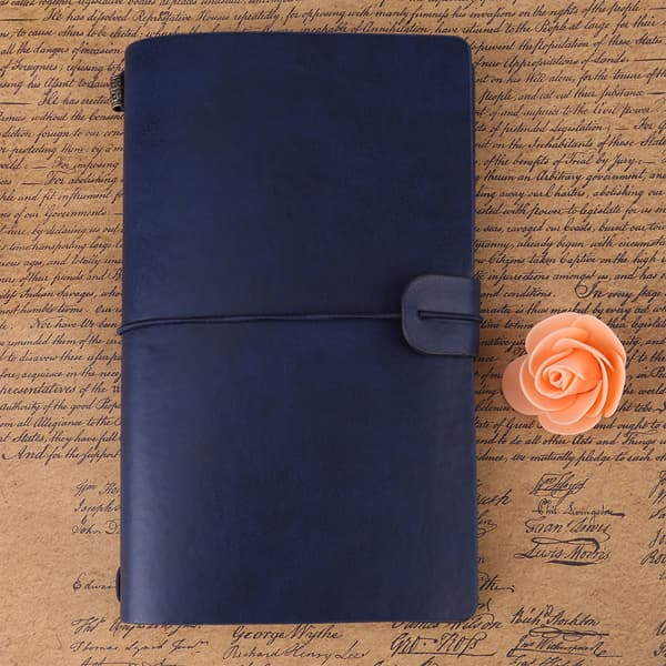 Personal PU Leather Journal Travel Diary Refillable Notebook Dark Blue Writing Pad