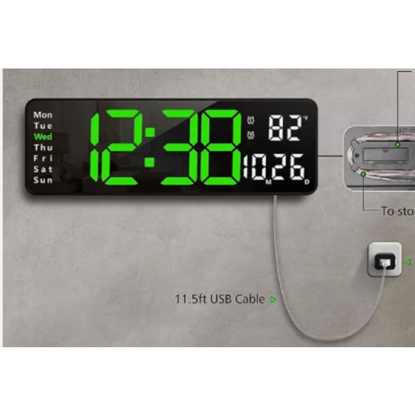 13\" Stor Digital Väggklocka med Fjärrkontroll, Stor Display LED Väggklocka Timer